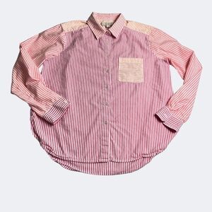 LOFT Patchwork Button Down Shirt Striped Long Sleeve Everyday Casual Work Top S